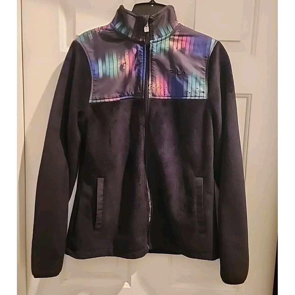 Fila Jacket Womens XS Black Rainbow Sport Soft Plush Fleece Full Zip Outdoor - Picture 4 of 10